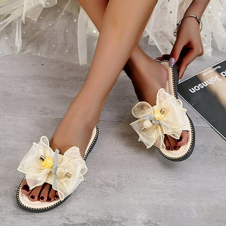 

Summer Slippers For Women Beach Accesseories Flip Flops For Women New Summer Fashion Beaded Sweet Bow Women S Sandals Swimming Pool Accessories Mens Women Slippers