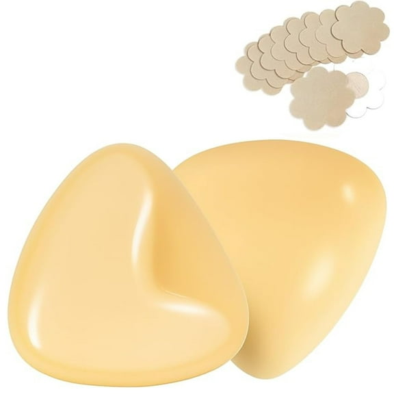 Push Up Sticky Bra Pads Inserts Double Sided Adhesive Reusable Inserts Stick on for Sports Bra, Large Yellow