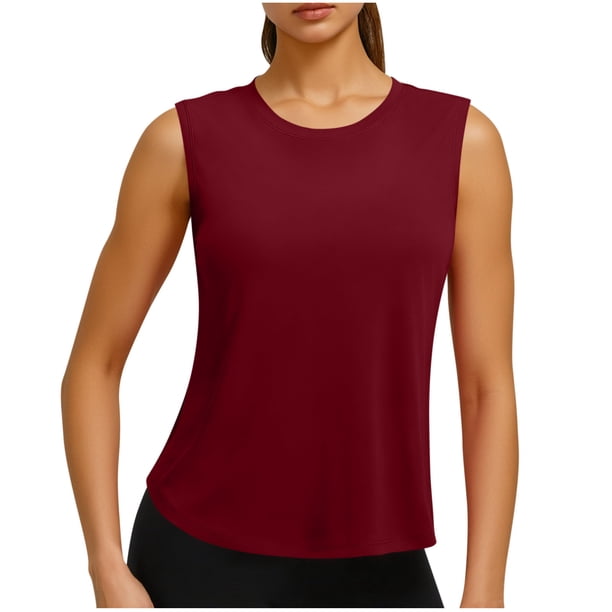 Tops Casuales sin Mangas para las Mujeres Color Sólido Cuello Redondo Suéter Blusa, las Señoras Tops sin Mangas Y Blusas Suaves Respirables Primavera Verano