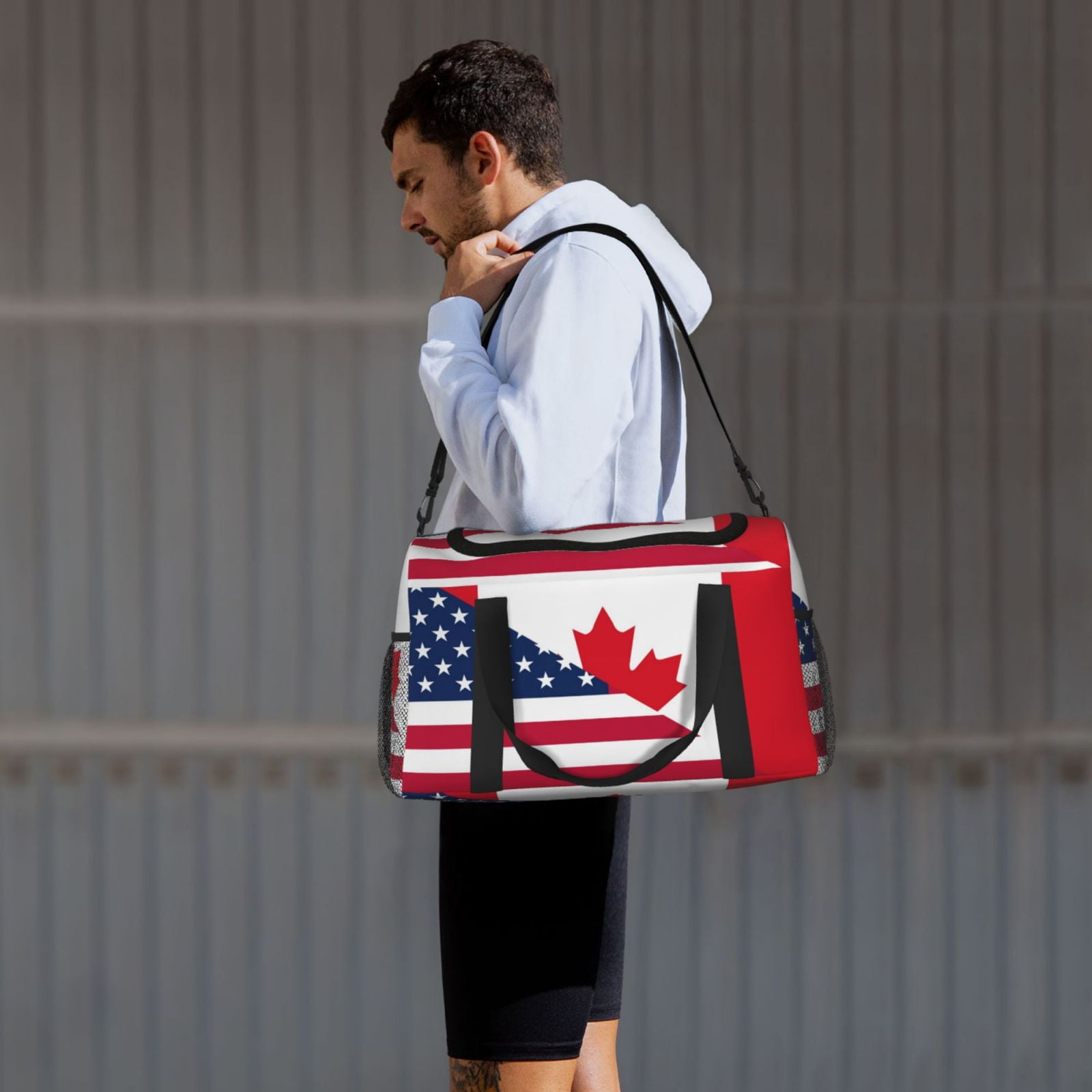 Fuzoiu USA Canada Flag Print Travel Duffle Bag,Carry On Tote Bags,Duffel Bag,Sport Gym Bag, Hospital Bag for Labor and Delivery, Overnight Bag,Luggage Bag