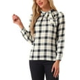 thumbnail image 4 of INSPIRAR CHIC Blusa de Oficina con Cuello de Lazo para Mujeres en Cuadros M Beige Negro, 4 of 6