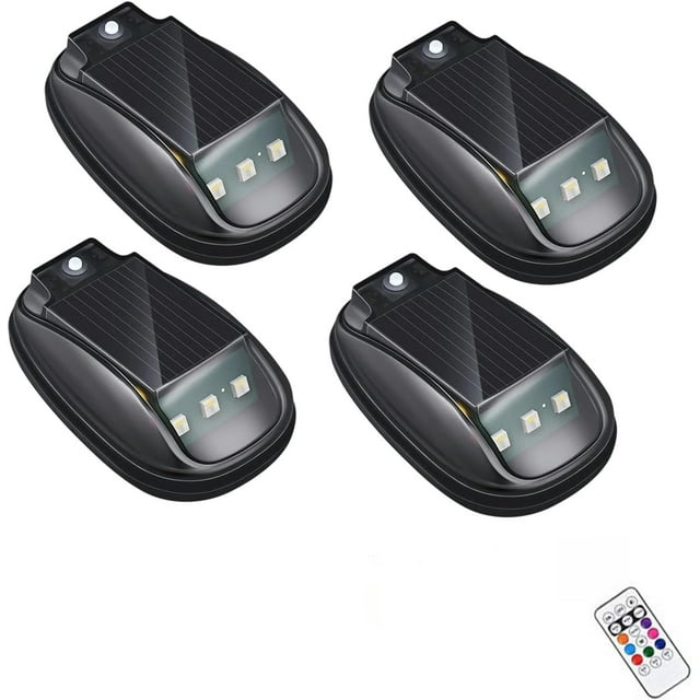 Solar Car Roof Strobe Lights - 8 Color RGB LED Remote Control 4pcs