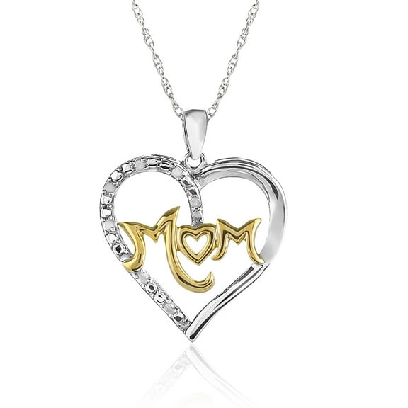 Natalia Drake 1/10 Cttw Diamond Mom Heart Necklace for Women in Two Tone in Rhodium Plated Sterling Silver (Color I-J / Clarity I2-I3)