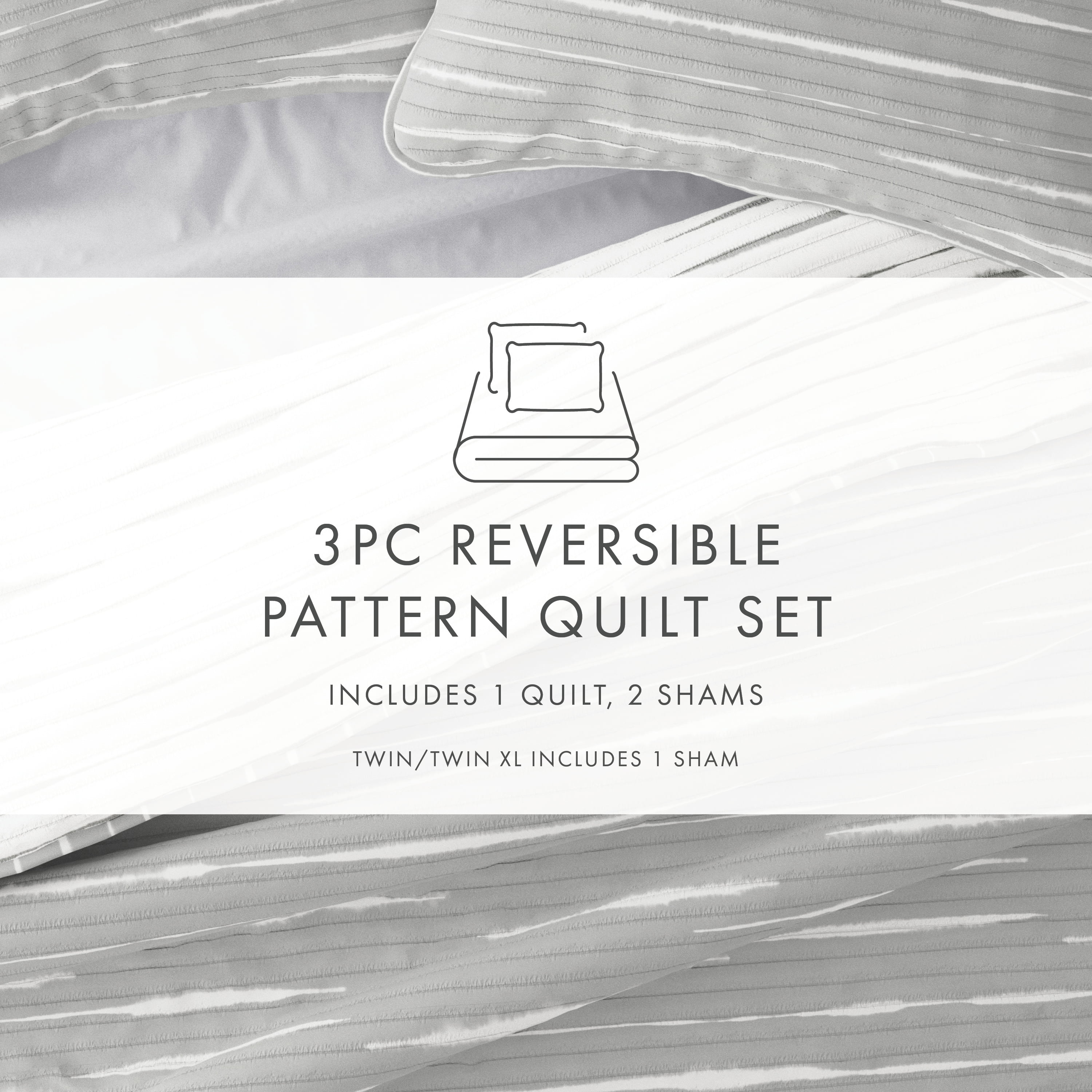 Noble Linens Light Gray 3 Piece Horizon Lines Reversible Microfiber Quilt Set, Queen / Full