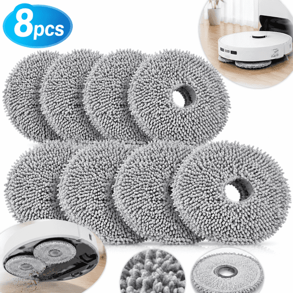 8 Pack Mop Pads for Roborock QV 35A/Saros 10R/Q Revo/Qrevo S/Qrevo Pro/Qrevo Plus/Qrevo Master/Qrevo Slim/Qrevo Curv/Qrevo Edge Robot Vacuum Cleaner, Spin Cleaning Pads Replacement Accessories Set