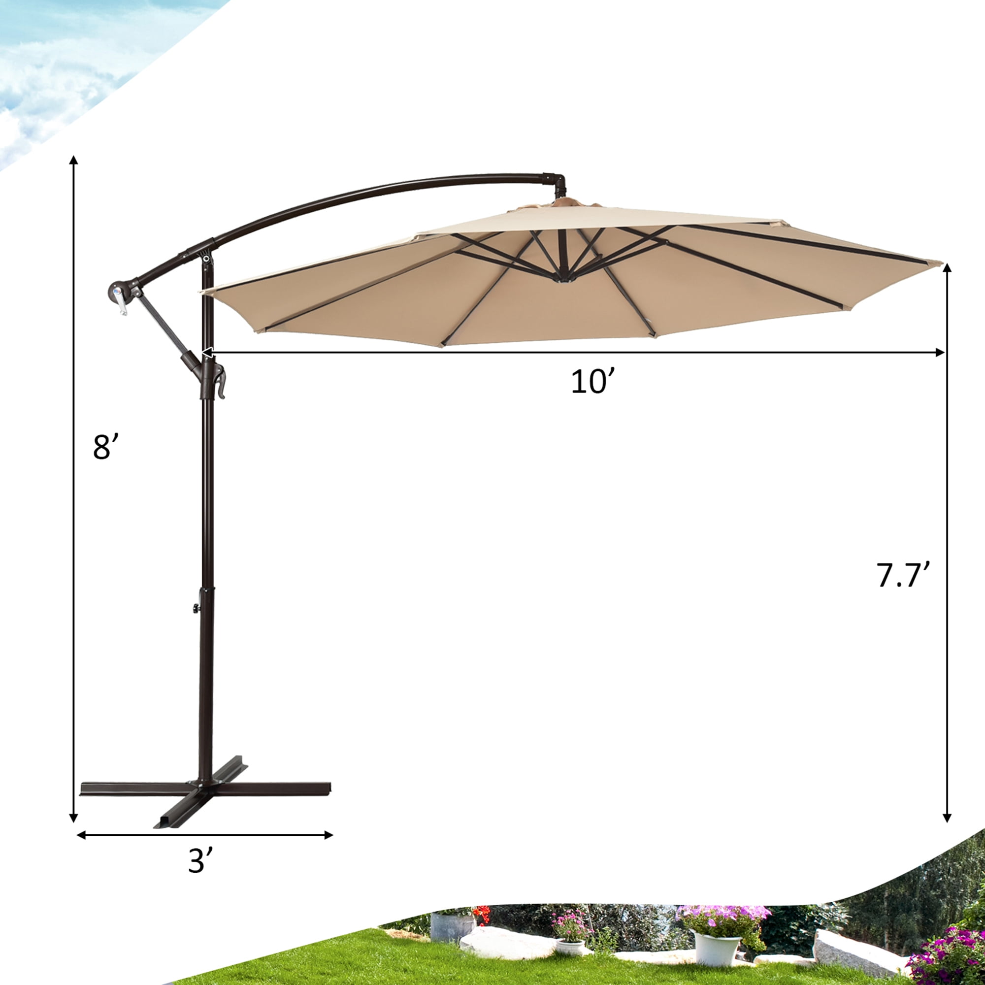 Gymax 10 ft Patio Cantilever Offset Umbrella Yard Garden Outdoor w/ 8 Ribs Beige
