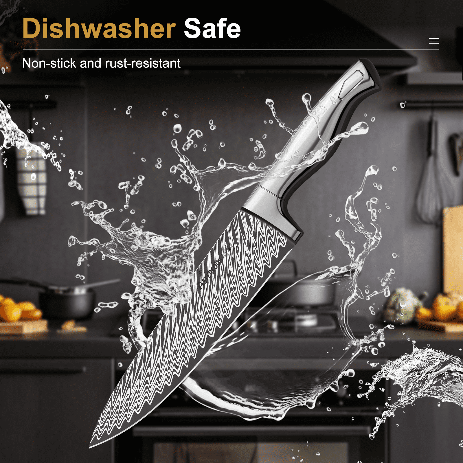 Astercook 14 Piece Kitchen Knife Set with Block and Built-in Sharpener,  Full Tang Knives Sets German Stainless Steel, Dishwasher Safe Silver