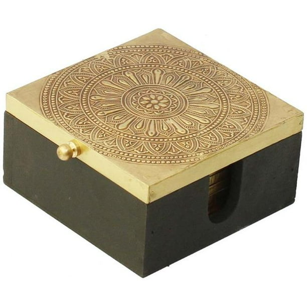 Handmade Square Drink Coasters with Holder, Gold Set of 6 Walmart