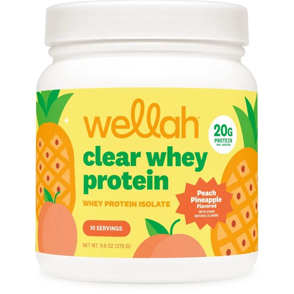 Wellah Clear Whey Protein Powder (Peach Pineapple) 10 Servings | Whey Protein Isolate, 20g of Protein Per Serving