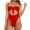 Red, variant on Women's Sexy High Cut Brazilian Bathing Suit One Shoulder Ribbed Bikini Colorblock Cutout One-Piece Thong Swimsuit Swimwear