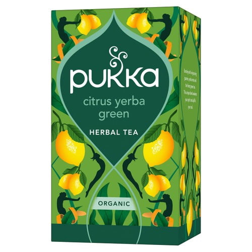 Pukka Herbs Organic Citrus with Yerba Mate Green Tea Bags 20's, British Import (Pack of 3)