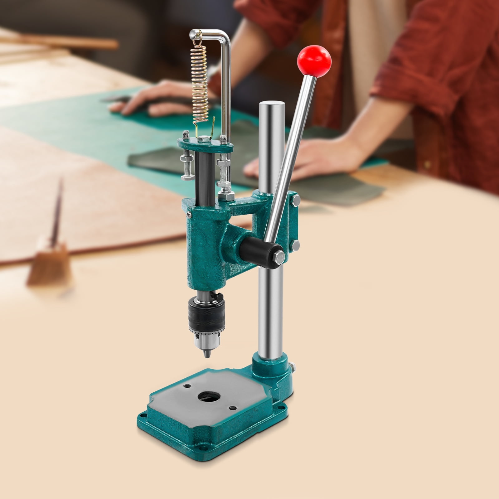 Peakora Leather Hole Puncher 352 Lbs Manual Press Puncher Heavy Duty Hand Punching Machine for DIY Leather Craft Punching Holes with 0.06-0.5in Clamping Chuck Green and Silver