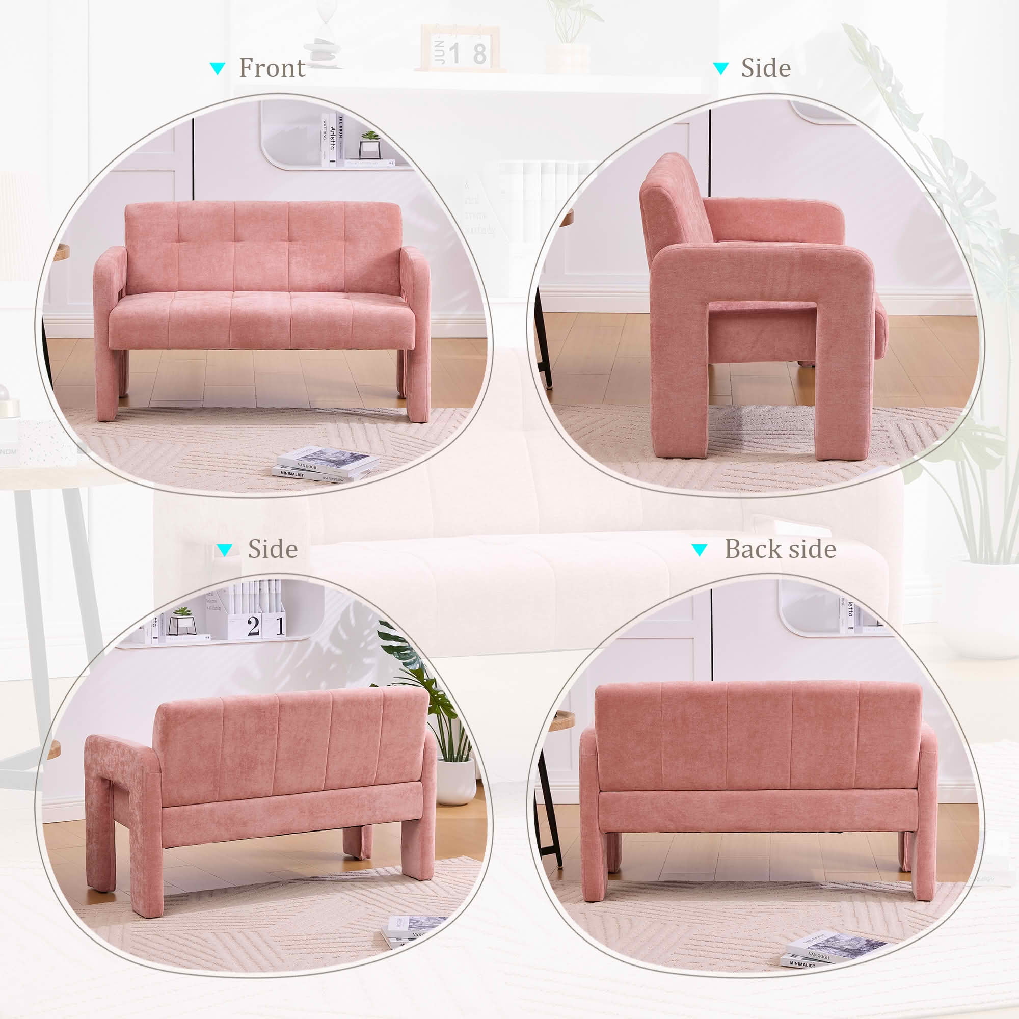 MAYEERTY Nordic Chenille 2-Seat Loveseat, Comfy Double Armrest Compact Leisure Sofa for Small Space Bedroom & Living Room