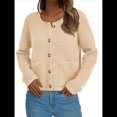 thumbnail image 2 of Suéteres de Punto para Mujer, Moda de Otoño, Larga, Botones, Chaqueta Informal de Moda, Ropa de Invierno. Crema L, 2 of 9