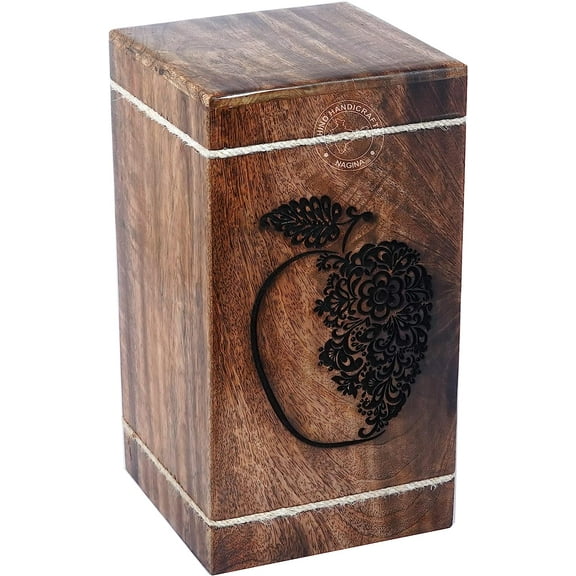 Handcrafted Tree of Life Wooden Urns for Human Ashes Adult Large - Rosewood Cremation Urn for Ashes - Burial Urn for Columbarium - Funeral Urn Box (Floral Apple, 250 LB - Hardwood)