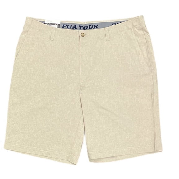 PGA TOUR Men's Stretch Active Waistband Golf Short with Accessory Pocket (Khaki Heather, 36)