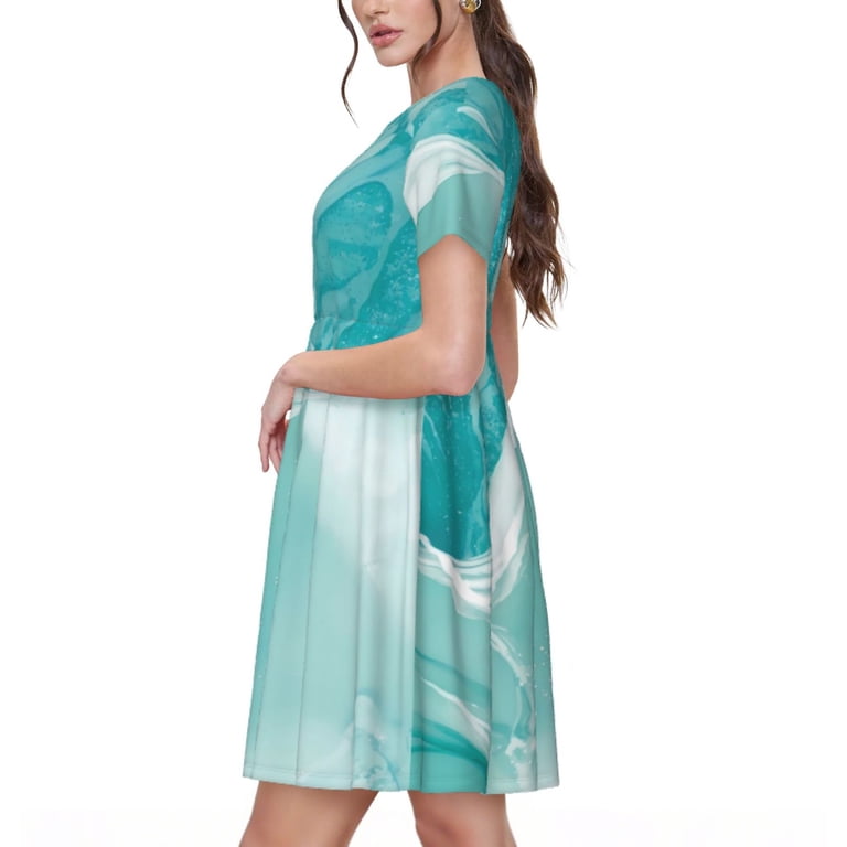 slim fit dress slacks Turquoise Floral Print Puff Sleeve Dress - Maxi Dresses main image 0