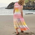 thumbnail image 3 of Vestido informal largo de verano con cuello redondo y rayas degradadas para mujer, 3 of 6