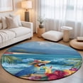 Beach Parrot Area Rugs 3' (Round) Summer Beach Ocean Tropical Plant ...