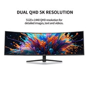 ZZA 49 Curved Gaming Monitor | 5120x1440 Dual QHD, 165Hz, 1500R, 32:9 Ultra-Wide, AMD FreeSync, 120% sRGB, Height Adjustable, HDMI 2.1 & DisplayPort 1.4, VESA Mount, Black