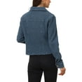 thumbnail image 3 of MODA NOVA Juniors Jean Jacket Button Up Long Sleeves Texture Washed Casual Denim Jacket Blue XS, 3 of 5