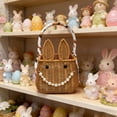thumbnail image 6 of Easter Cute Bunny Rattan Style Plastic Storage Basket Brown, Large Capacity Woven Basket for Easter Candy Home Decor, Portable Beaded Handle Basket for Living Room Gift, 6 of 6