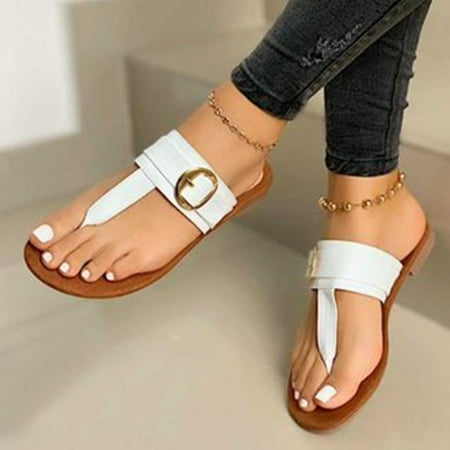 

Summer Saving Dvkptbk Women s Sandals Women s Fashion Solid Color Sandals Summer Flip Flops Flat Heel Slippers Casual Shoes White 6