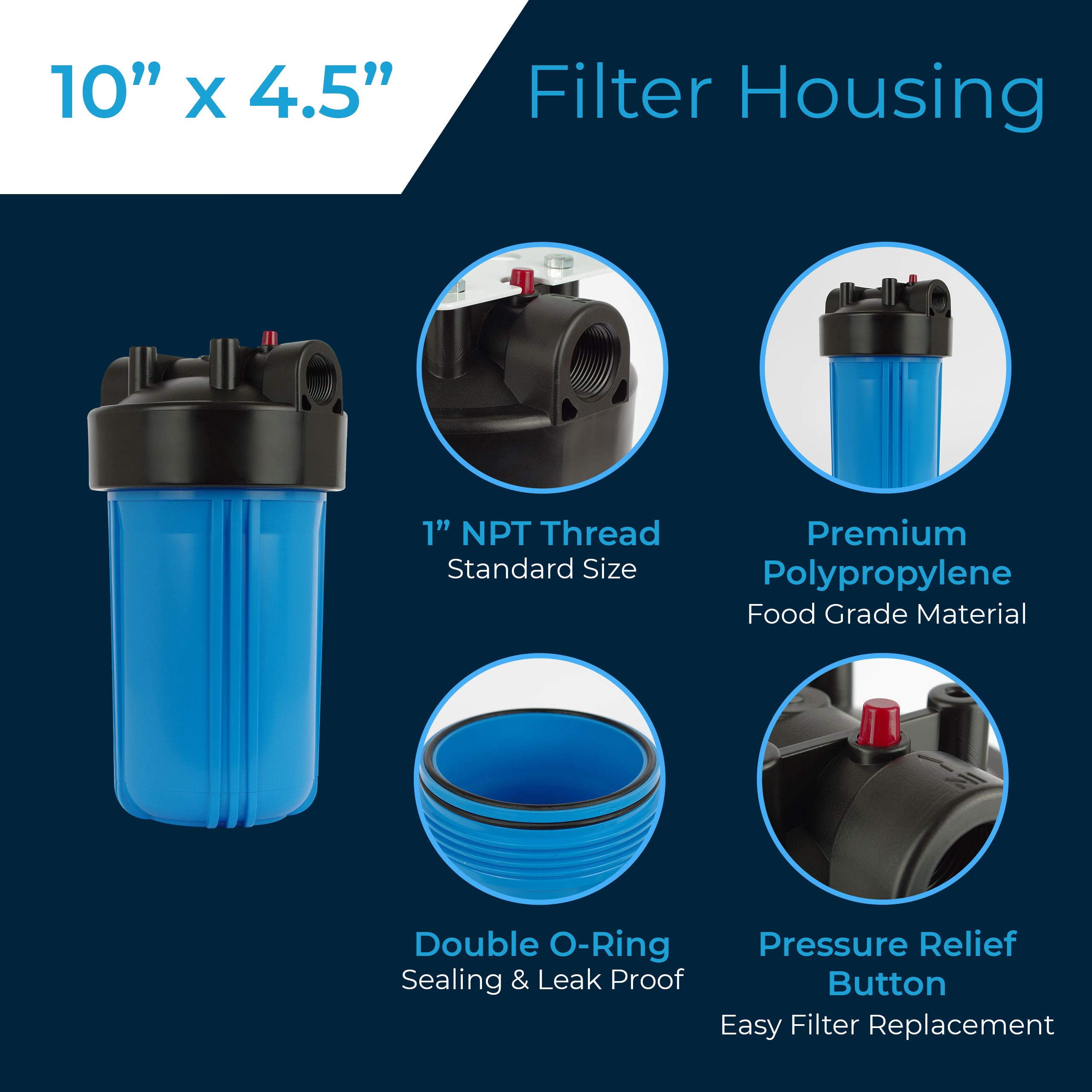 SpiroPure 10" Water Filter Housing 10x4.5 / 10 inch / 10" x 4.5" / 10 BB / 150469 (Case of 4)