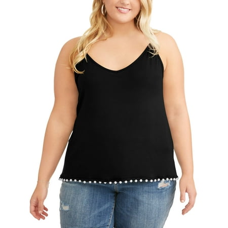 Poof! Juniors' Plus Pearl Trim Tank Top