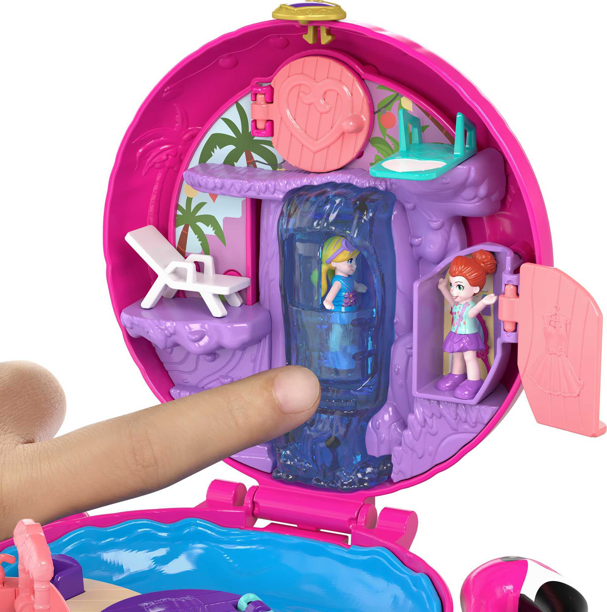 Polly Pocket Mini Toys, Compact Playset and 2 Dolls, Flamingo Floatie - image 4 of 8