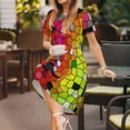 thumbnail image 3 of Picia Colorful Tie Dye Stained Glass 1 Pattern Women's Short Sleeve Summer Dress Pleated Loose Swing Knee Length Short Sleeve Swing Dresses, 3 of 6