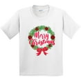 thumbnail image 3 of Inktastic Merry Christmas Wreath with Red Bow and Ornaments Youth T-Shirt, 3 of 5