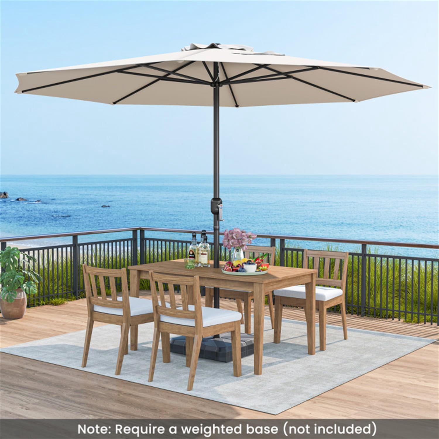 Demi Bonn 12 Feet Outdoor Patio Umbrella with Crank Handle and 8 Sturdy Ribs, Outdoor Table Umbrella, Yard Umbrella, Beige