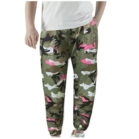 WXLWZYWL Mens Camo Cargo Pants Relaxed Fit Jogger Sweatpants Casual Camouflage Baggy Cargo Workout Pants Outdoor Jogger Hiking Pants with Pockets