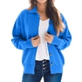 thumbnail image 5 of Women's Fashion Casual Solid-Colour Long-Sleeved Button-Front Knitted Collared Cardigan for Outerwear and Casual Everyday Use,Blue,2XL, 5 of 7