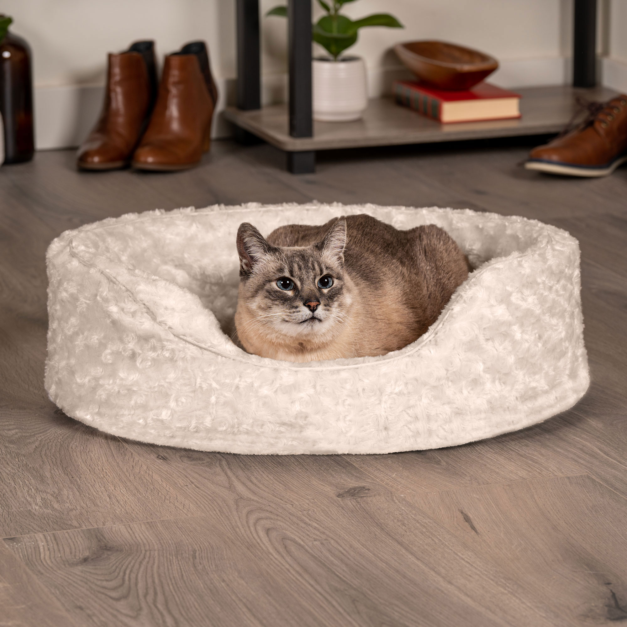 FurHaven Pet Products Ultra Plush Oval Pet Bed for Dogs & Cats - Cream, Medium