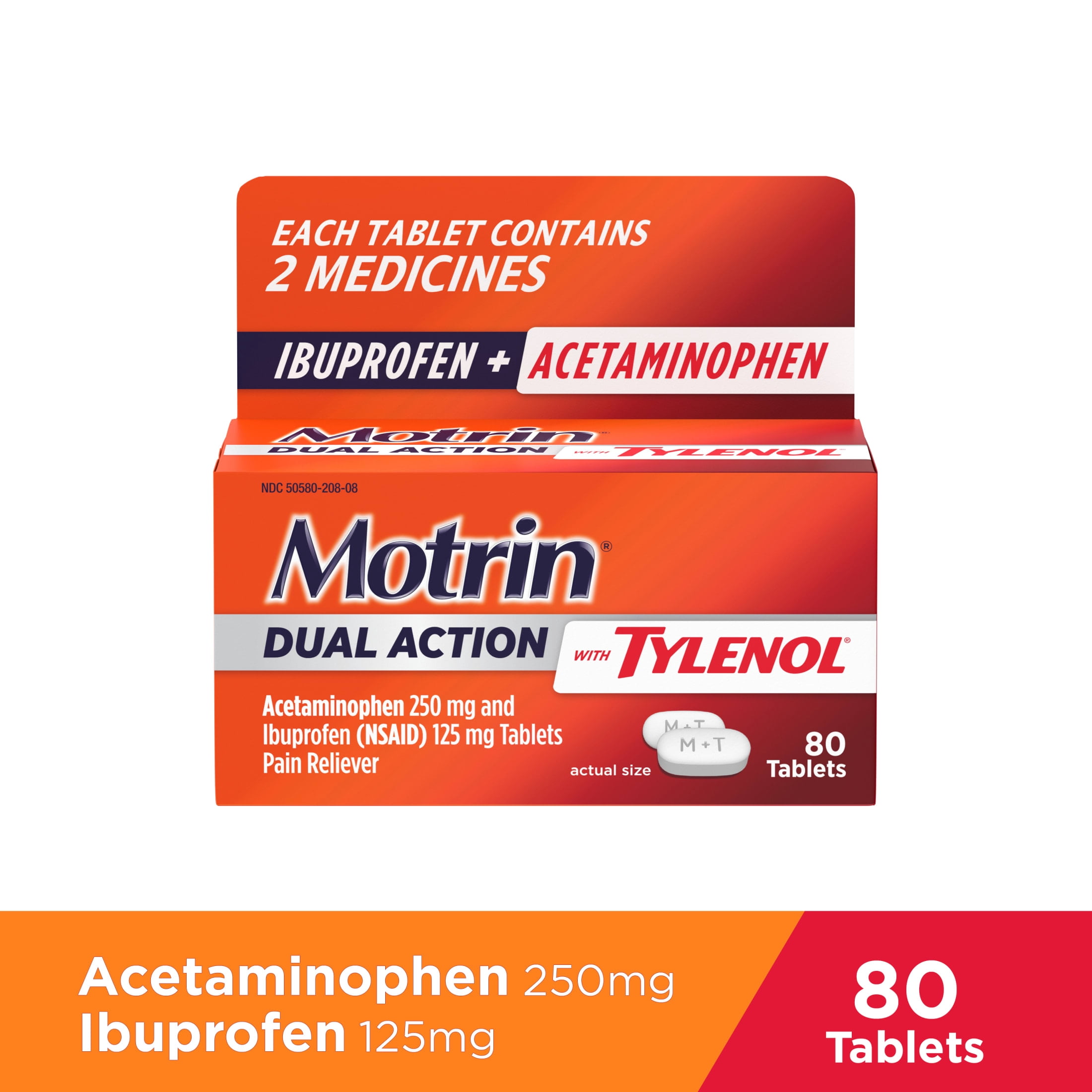 Motrin Dual Action with Tylenol, Ibuprofen & Acetaminophen, 80 Count