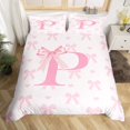 thumbnail image 2 of Initial Letter P Duvet Cover Set Queen Size,Princess Style Pink Bowknot Girly Romantic Bedding Set,Young Teens Room Decor,Dreamy Bow Love Hearts Kawaii Pink Quilt Cover,No Comforter, 2 of 6