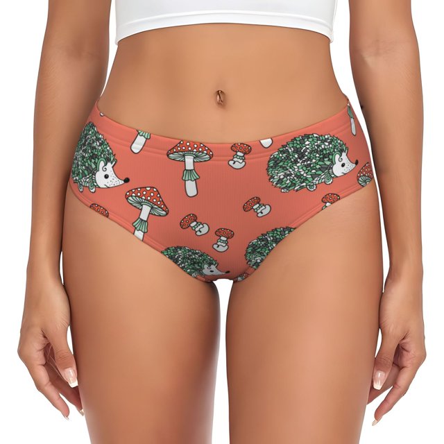 Balery Hedgehog Mushroom Ropa Interior de Algodón para Mujer con Dibujo – Braguitas Cómodas y Elásticas, Estilo Clásico-X-Large