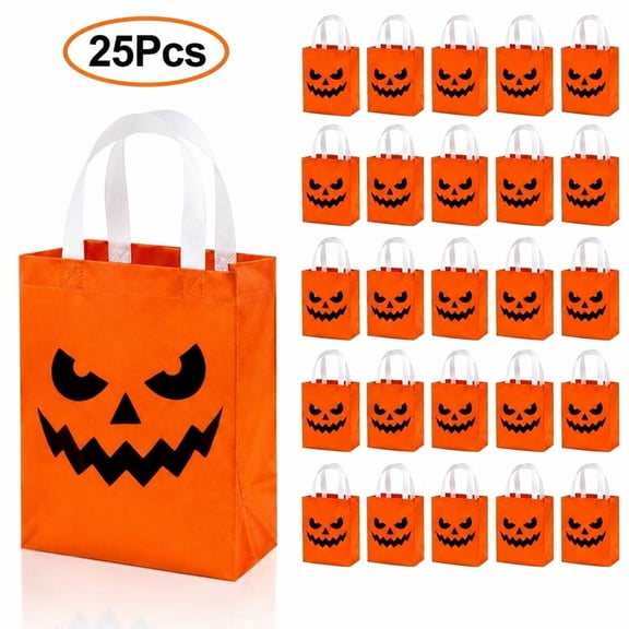 Joyesplay 25 Packs Halloween Non-woven Bags Pumpkin Bags Trick or Treat Bags Party Goody Tote Gift Bag with Handles Party Favors