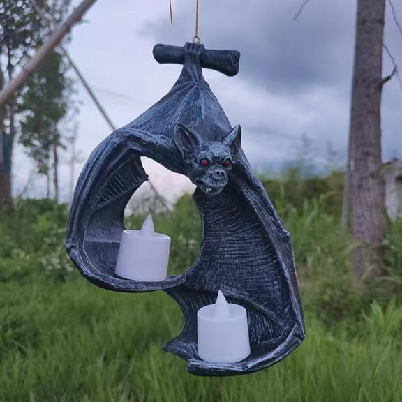 Gothic Hanging Bat Wall Tealight Holder, Halloween Bat Candle Decorations Gothic Bat Wall Candle Holder Only, Halloween Candlestick Hanging Decoration for Home Living Room and Party