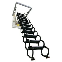 PreAsion Black Attic Pull Down Ceiling Ladder Stairs 12 Steps Carbon Steel 31.5 * 39.37 In