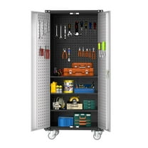 Arigeas 72" Tall Metal Storage Cabinet with Built-in Pegboards, Adjustable Shelves & Lockable Wheels for Tools, Office, Home, Garage