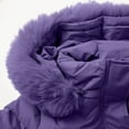 thumbnail image 5 of Women's Mid-Length Slim Fit Puffer Coat, Detachable Hood Winter Jacket, Fleece Lined Warm Parka, Cold Weather Outerwear, Plush Trim Hooded Coat, Fashionable Winter Parka Purple XXL, 5 of 9