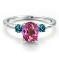 thumbnail image 3 of Gem Stone King 14K White Gold Pink Mystic Topaz and London Blue Topaz Engagement Ring for Women | 1.56 Cttw | Oval 8X6MM | Gemstone November Birthstone | Size 5, 3 of 6