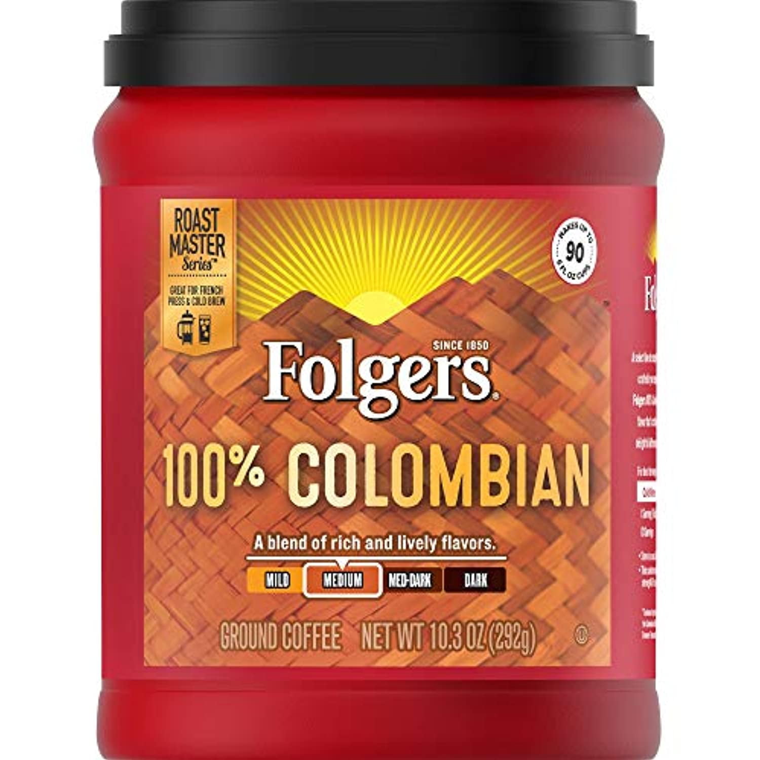Folgers 100 Colombian Medium Roast Ground Coffee, 10.3 Ounces