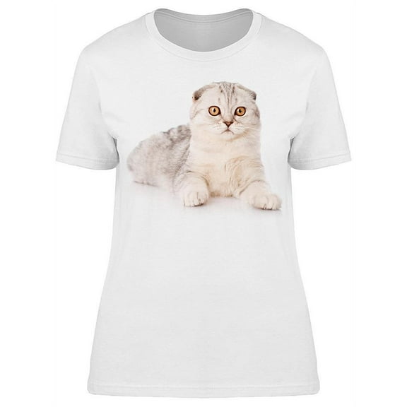 Surprised Lop-Eared Scottish Cat T-Shirt Women -Image by Shutterstock Women T-Shirt, Female Medium