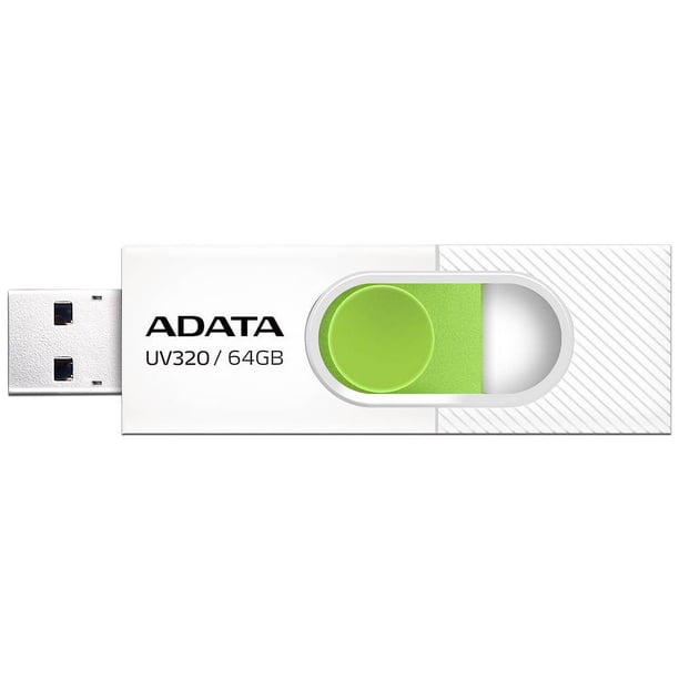 Unidad Flash USB 3.0 ADATA UV320 de 64GB. Color Blanco/Verde. ADATA AUV320-64G-RWHGN