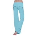 thumbnail image 4 of Cargo Pants Women Petite Size Elastic Waist Bootcut Yoga Workout Casual Trousers Sky Blue S, 4 of 5