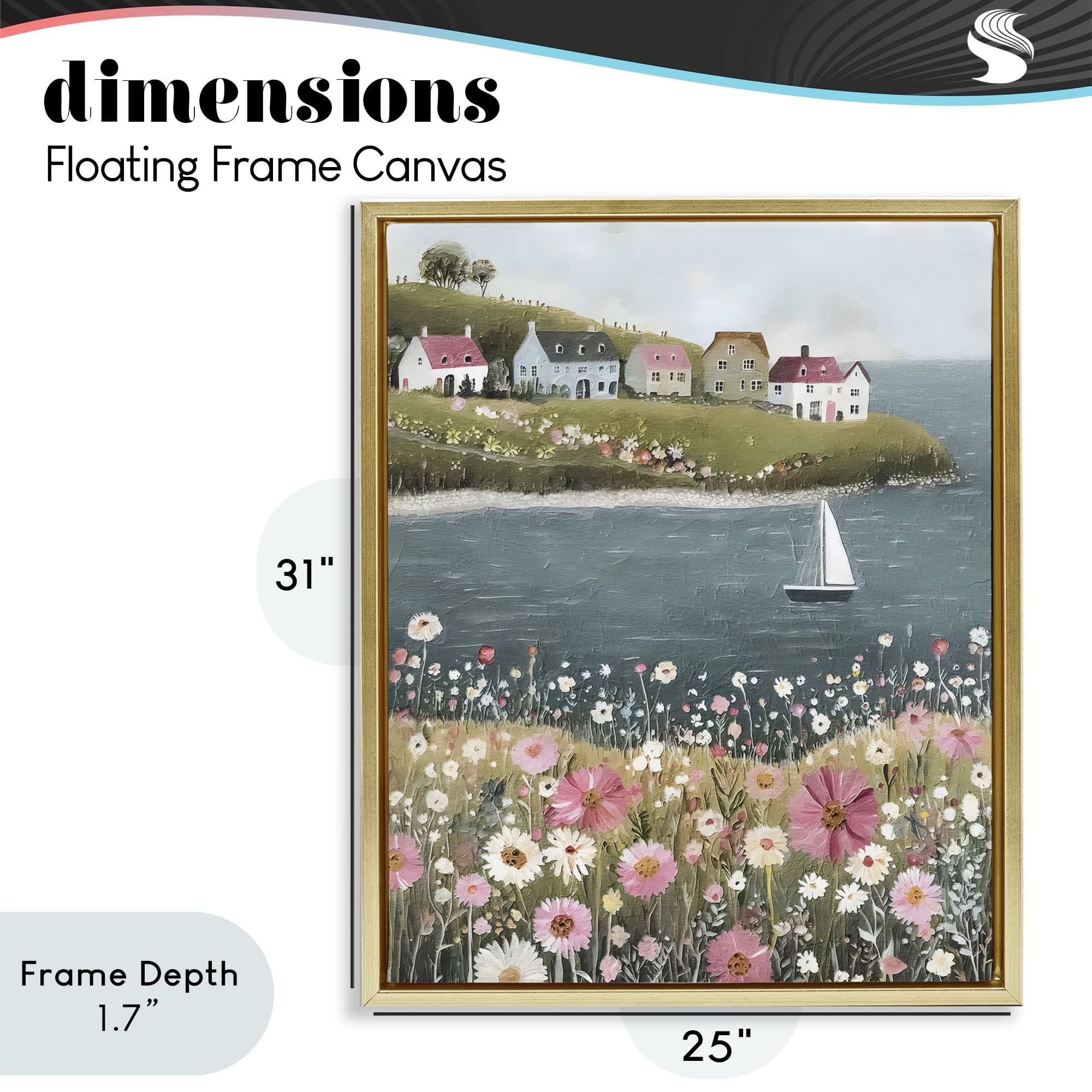 Stupell Industries Pink Meadow & Sailboats Gold Framed Floater Canvas Wall Art, design by Riley B